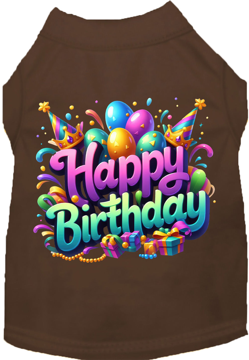 Brown pet shirt with 'Happy Birthday' design