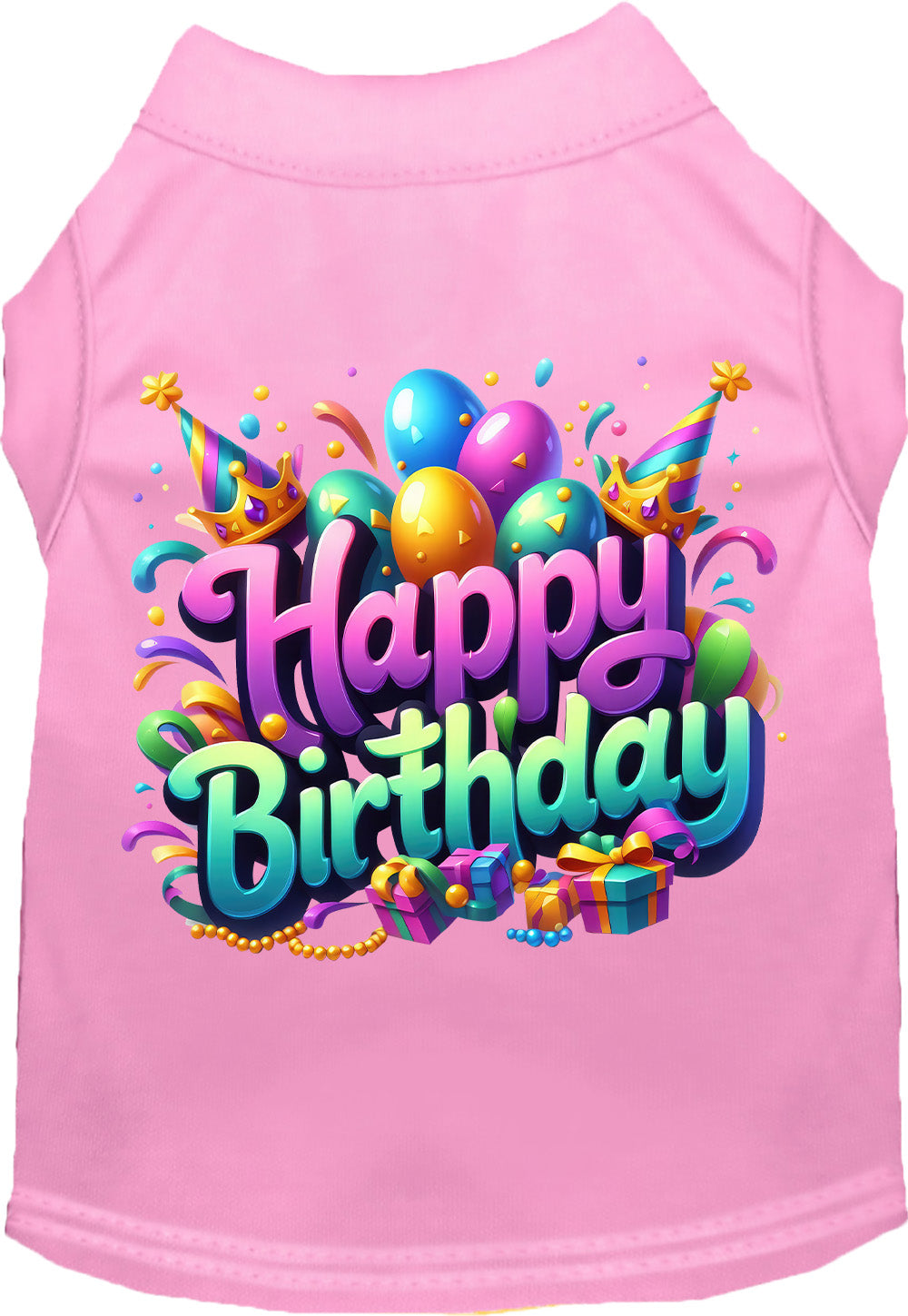 Light pink pet shirt with 'Happy Birthday' design
