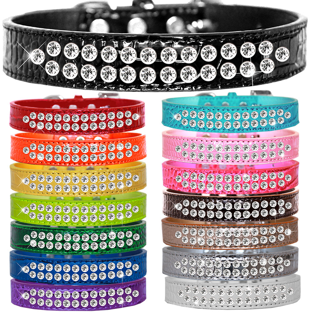 Two Row Clear Jewel Croc Dog Collar