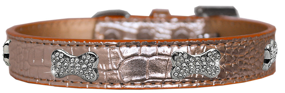 Coleira para cão, cachorro e animal de estimação "osso de cristal" em pele de crocodilo com design.