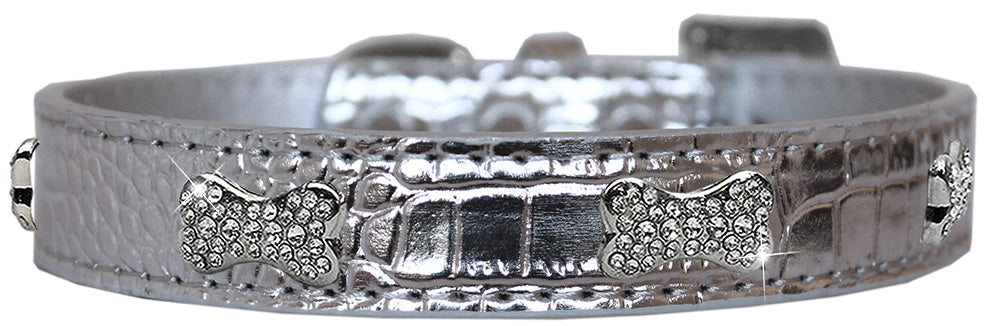Coleira para cão, cachorro e animal de estimação "osso de cristal" em pele de crocodilo com design.