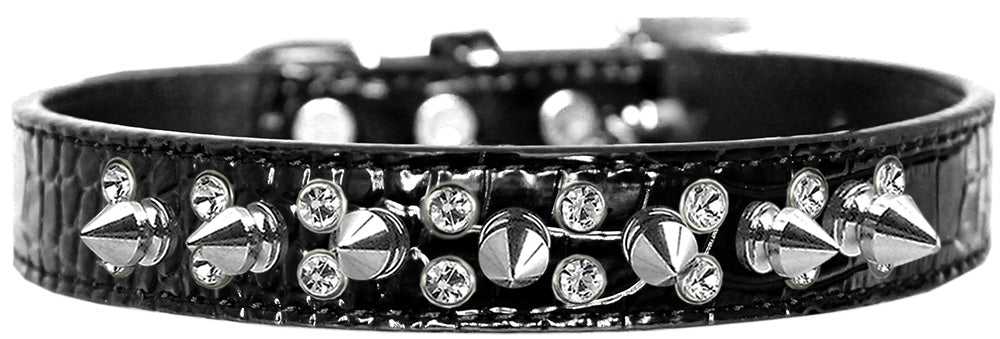 Double Crystal and Spike Croc Dog Collar