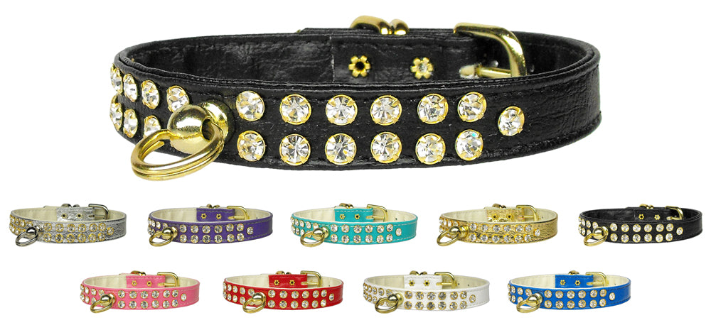 Narrow Two Row Clear Crystal Vintage Set Dog Collar