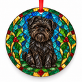 Original Affenpinscher stained glass style porcelain Christmas ornament with red ribbon