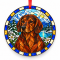 Original Alpine Dachsbracke stained glass style porcelain Christmas ornament with red ribbon