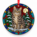 Original American Wirehair stained glass style porcelain Christmas ornament with red ribbon