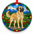Original Anatolian Shepherd Dog stained glass style porcelain Christmas ornament with red ribbon