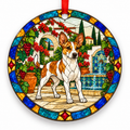 Original Andalusian Terrier (Sherry Terrier) stained glass style porcelain Christmas ornament with red ribbon