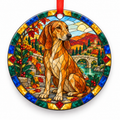 Original Appennine Hound stained glass style porcelain Christmas ornament with red ribbon