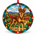Original Australian Kelpie stained glass style porcelain Christmas ornament with red ribbon