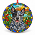 Original Australian Stumpy Tail Cattle Dog stained glass style porcelain Christmas ornament with red ribbon