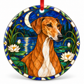 Original Azawakh stained glass style porcelain Christmas ornament with red ribbon