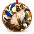 Original Balinese stained glass style porcelain Christmas ornament with red ribbon