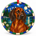 Original Bavarian Mountain Scent Hound stained glass style porcelain Christmas ornament with red ribbon