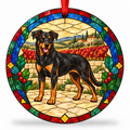 Original Beauce Sheepdog stained glass style porcelain Christmas ornament with red ribbon