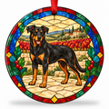 Original Beauceron stained glass style porcelain Christmas ornament with red ribbon