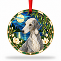 Original Bedlington Terrier stained glass style porcelain Christmas ornament with red ribbon