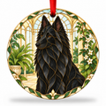 Original Belgian Shepherd Dog stained glass style porcelain Christmas ornament with red ribbon