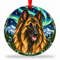 Original Belgian Tervuren stained glass style porcelain Christmas ornament with red ribbon