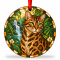 Original Bengal stained glass style porcelain Christmas ornament with red ribbon