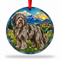 Original Bergamasco Sheepdog stained glass style porcelain Christmas ornament with red ribbon