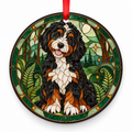 Bernedoodle Tricolor porcelain Christmas ornament with red ribbon — ORN-10255