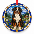 Bernese Mountain Dog Black, Tan and White porcelain Christmas ornament with red ribbon — ORN-10256