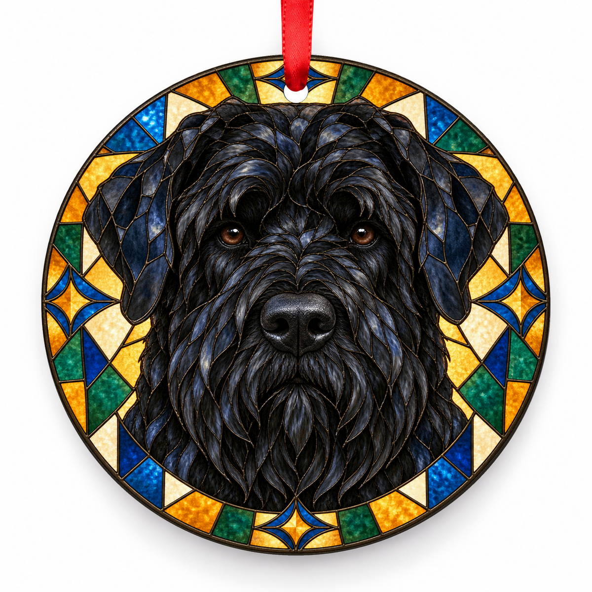 Black Russian Terrier Solid Black porcelain Christmas ornament with red ribbon — ORN-10268