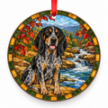 Bluetick Coonhound Blue Ticked and Tan porcelain Christmas ornament with red ribbon — ORN-10273