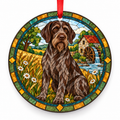 Bohemian Wire-Haired Pointing Griffon Brown Roan porcelain Christmas ornament with red ribbon — ORN-10279