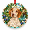 Bourbonnais Pointing Dog Fawn Ticked porcelain Christmas ornament with red ribbon — ORN-10308