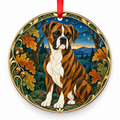 Boxer Brindle and White porcelain Christmas ornament with red ribbon — ORN-10317