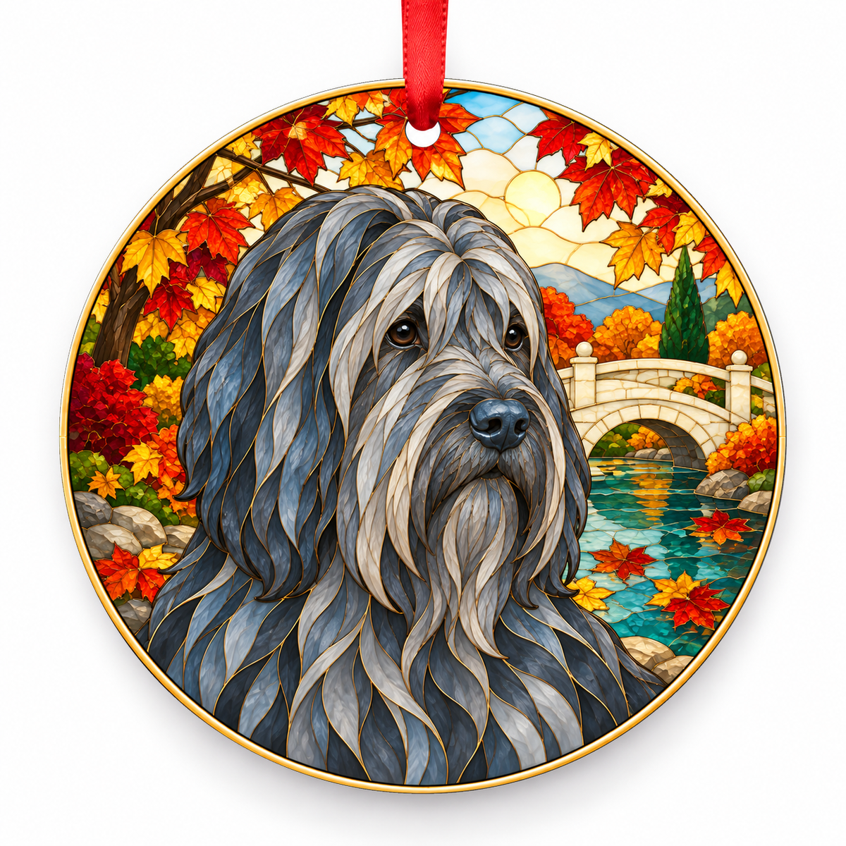 Briard Blue porcelain Christmas ornament with red ribbon — ORN-10333