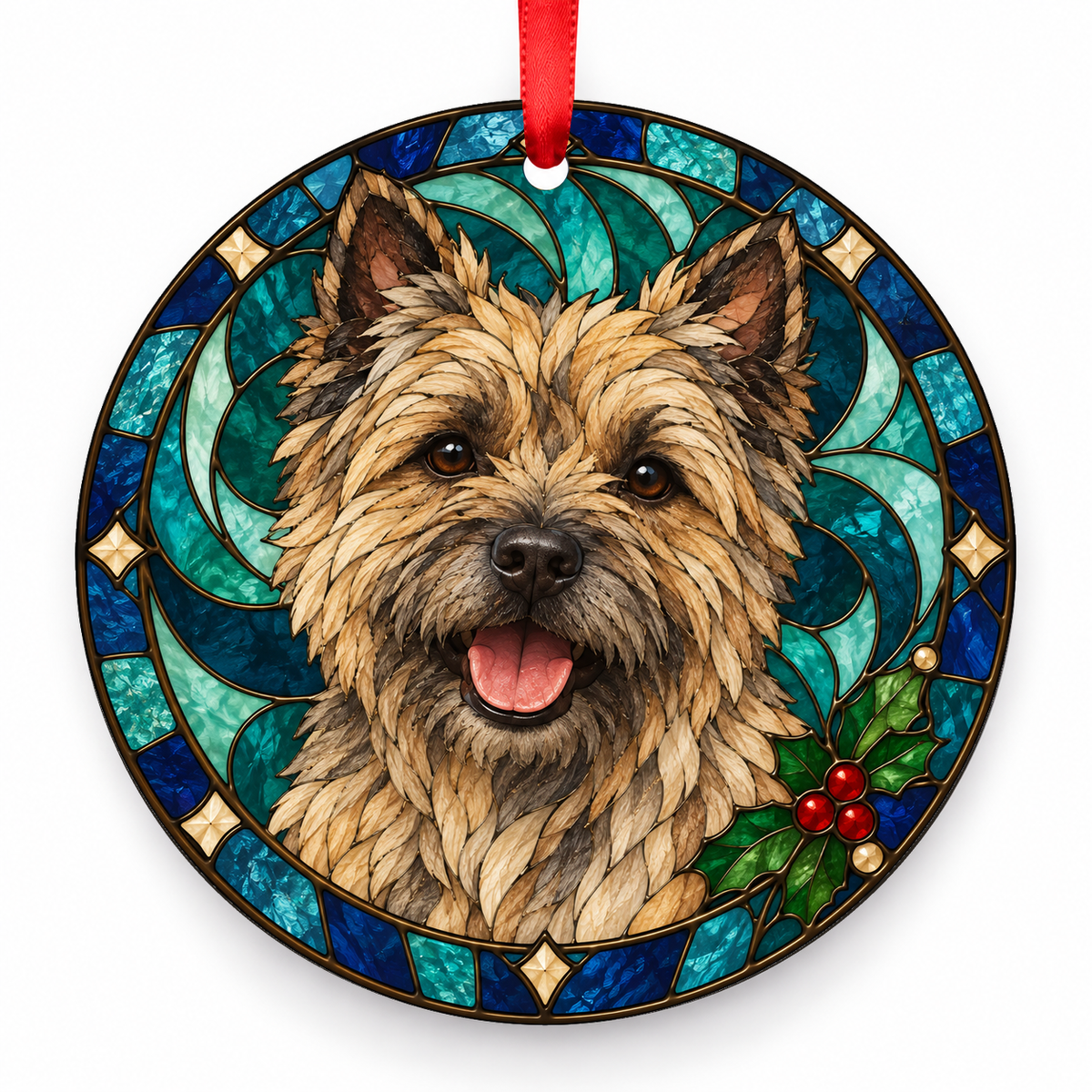 Cairn Terrier Wheaten porcelain Christmas ornament with red ribbon — ORN-10384