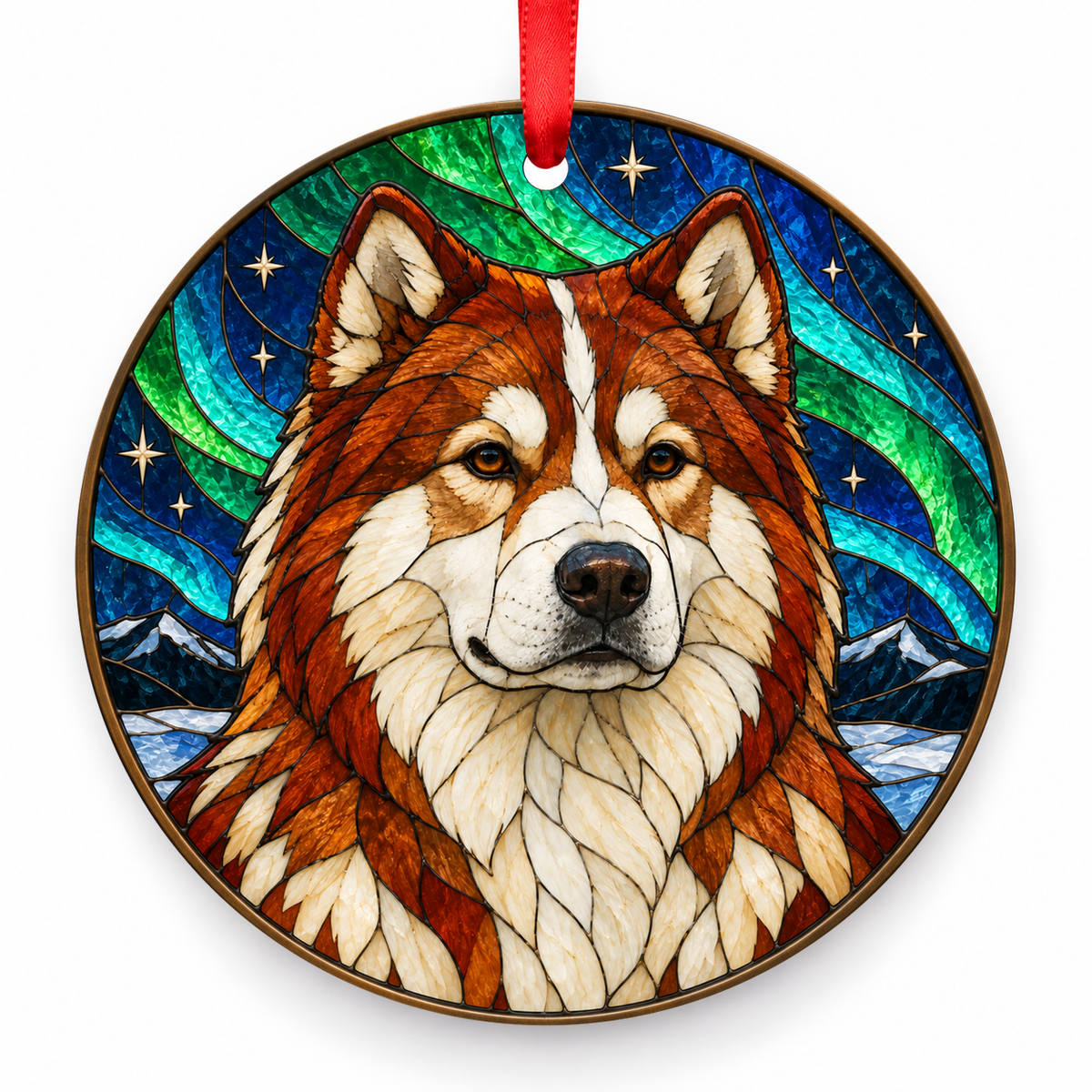 Canadian Eskimo Dog Red and White porcelain Christmas ornament with red ribbon — ORN-10392