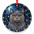 Chartreux Blue porcelain Christmas ornament with red ribbon — ORN-10426