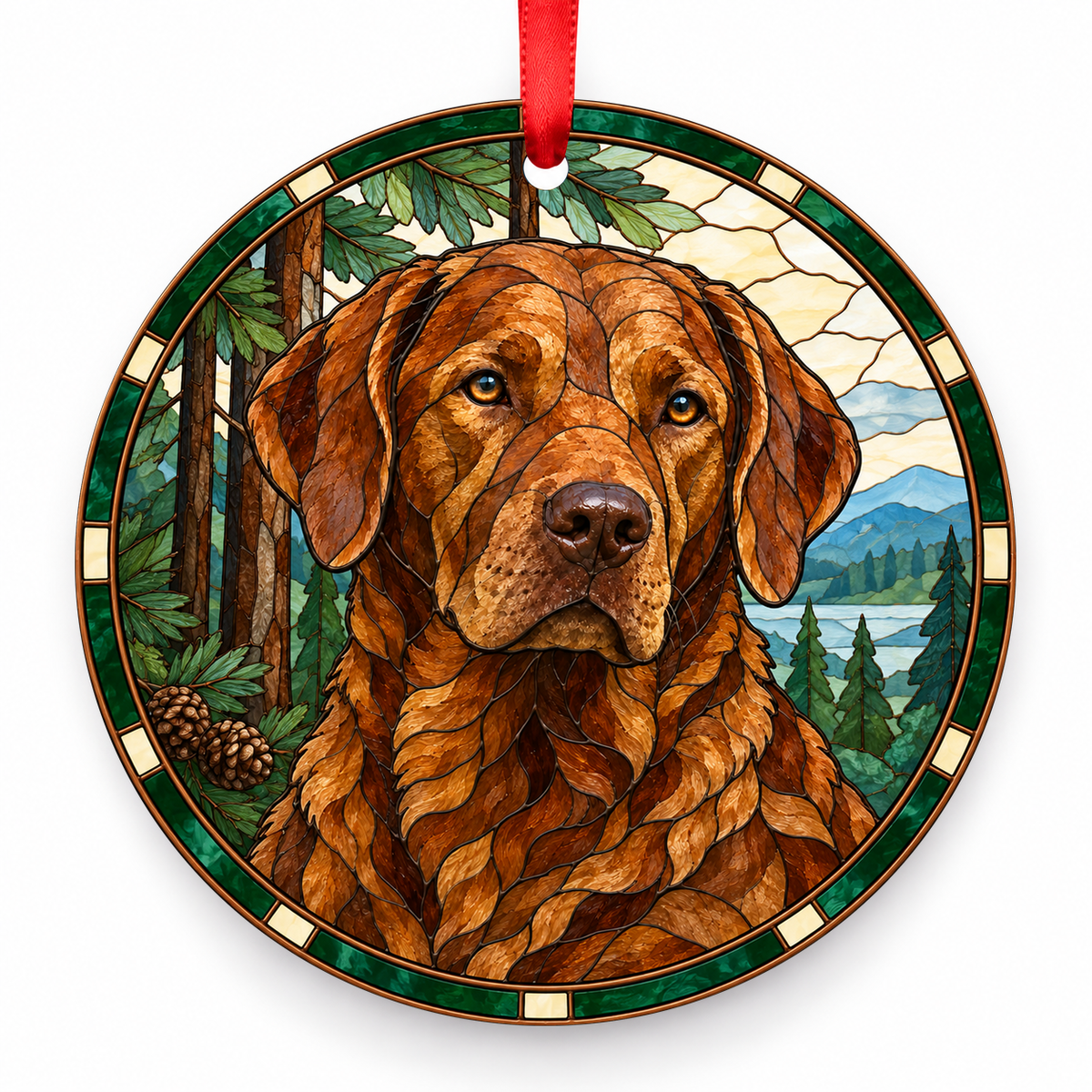 Chesapeake Bay Retriever Sedge porcelain Christmas ornament with red ribbon — ORN-10433