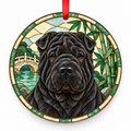 Chinese Shar-Pei Black porcelain Christmas ornament with red ribbon — ORN-10444