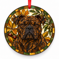 Continental Bulldog Brindle porcelain Christmas ornament with red ribbon — ORN-10482