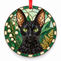 Cornish Rex Black porcelain Christmas ornament with red ribbon — ORN-10492