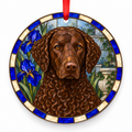 Curly-Coated Retriever Liver porcelain Christmas ornament with red ribbon — ORN-10503