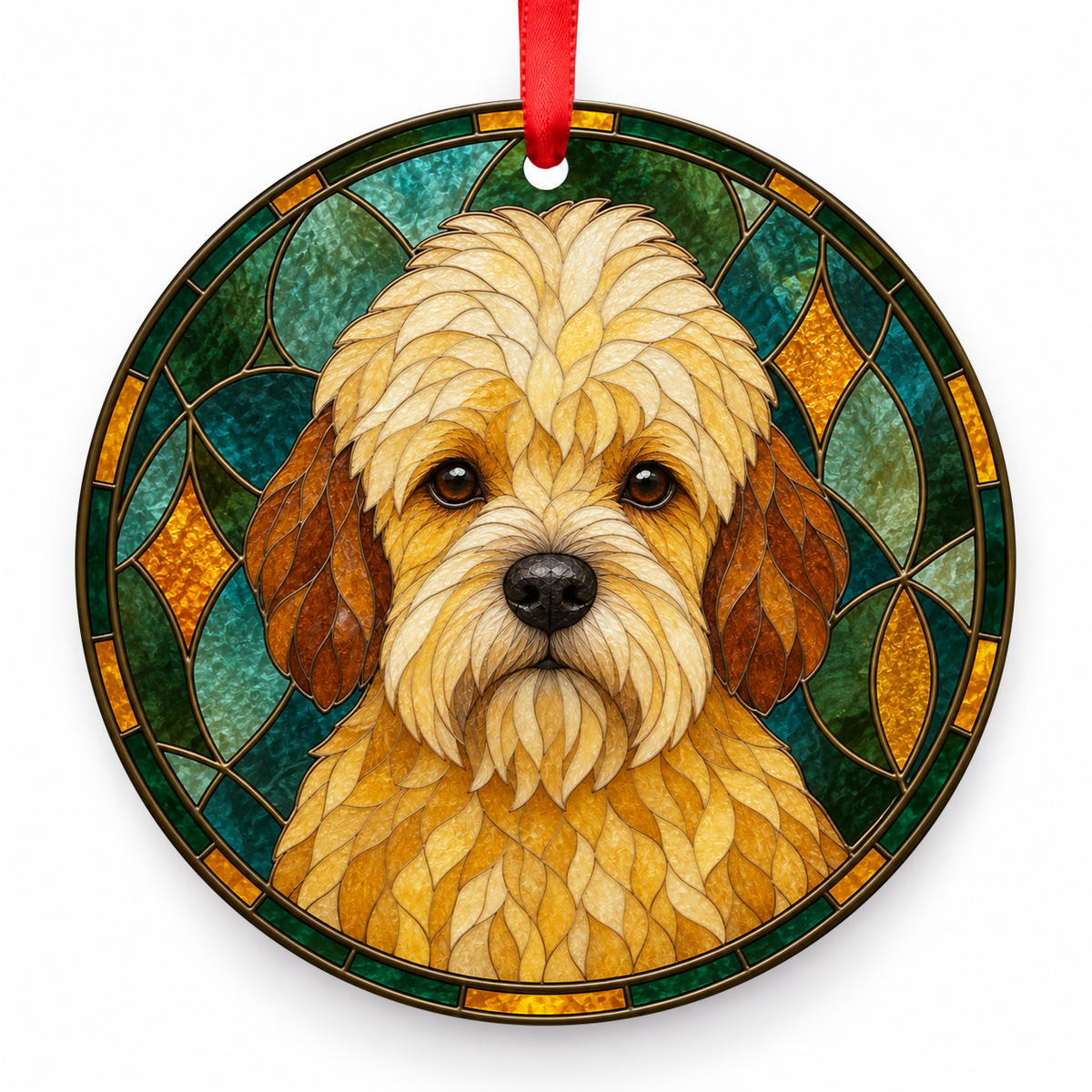 Dandie Dinmont Terrier Mustard porcelain Christmas ornament with red ribbon — ORN-10527
