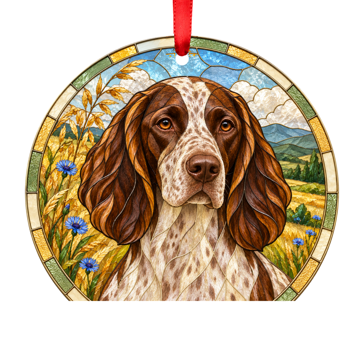 Deutsch Langhaar Light Brown Roan stained glass style Christmas ornament