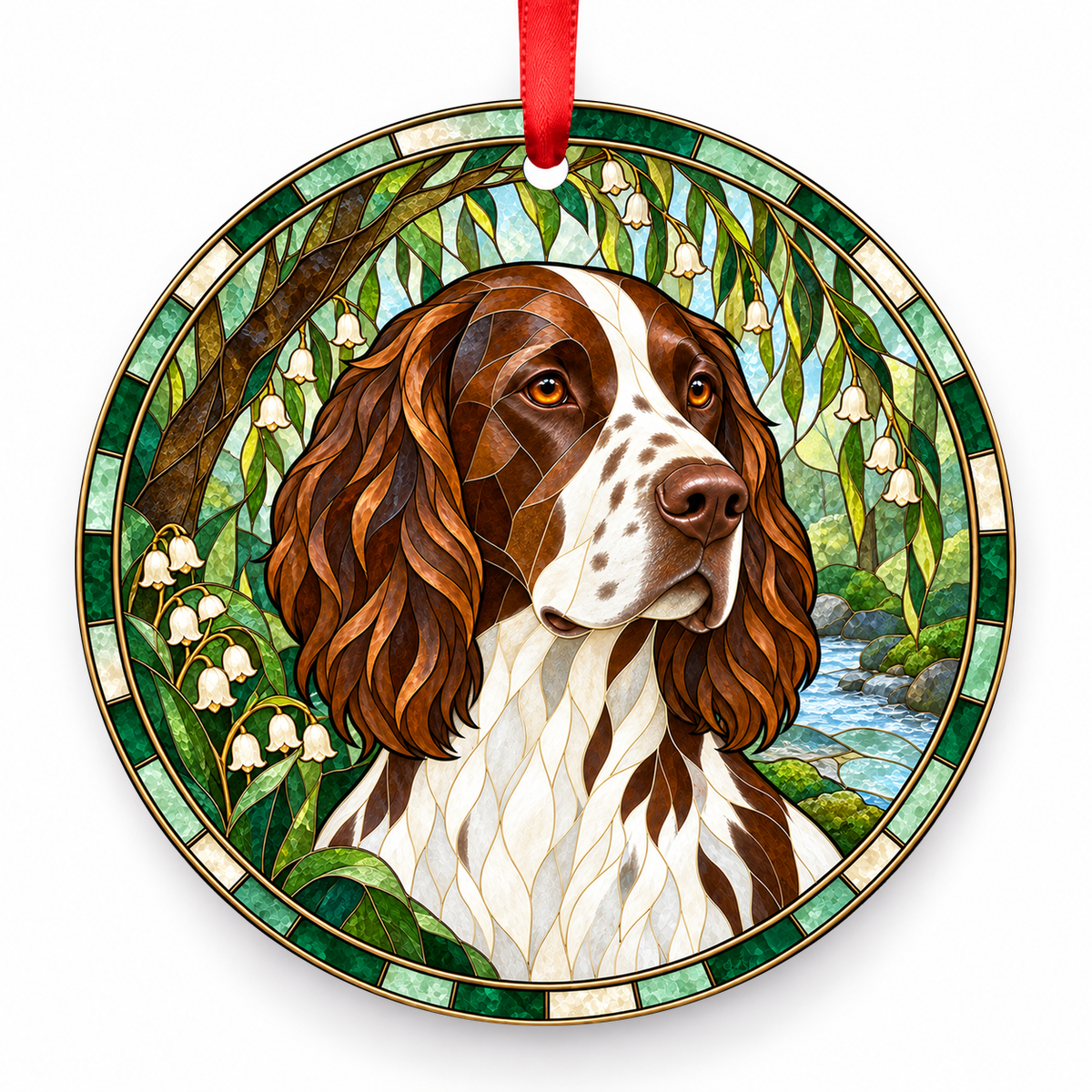 Deutsch Langhaar White Brown Patches porcelain Christmas ornament with red ribbon — ORN-10535