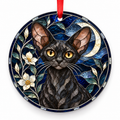 Devon Rex Black porcelain Christmas ornament with red ribbon — ORN-10539