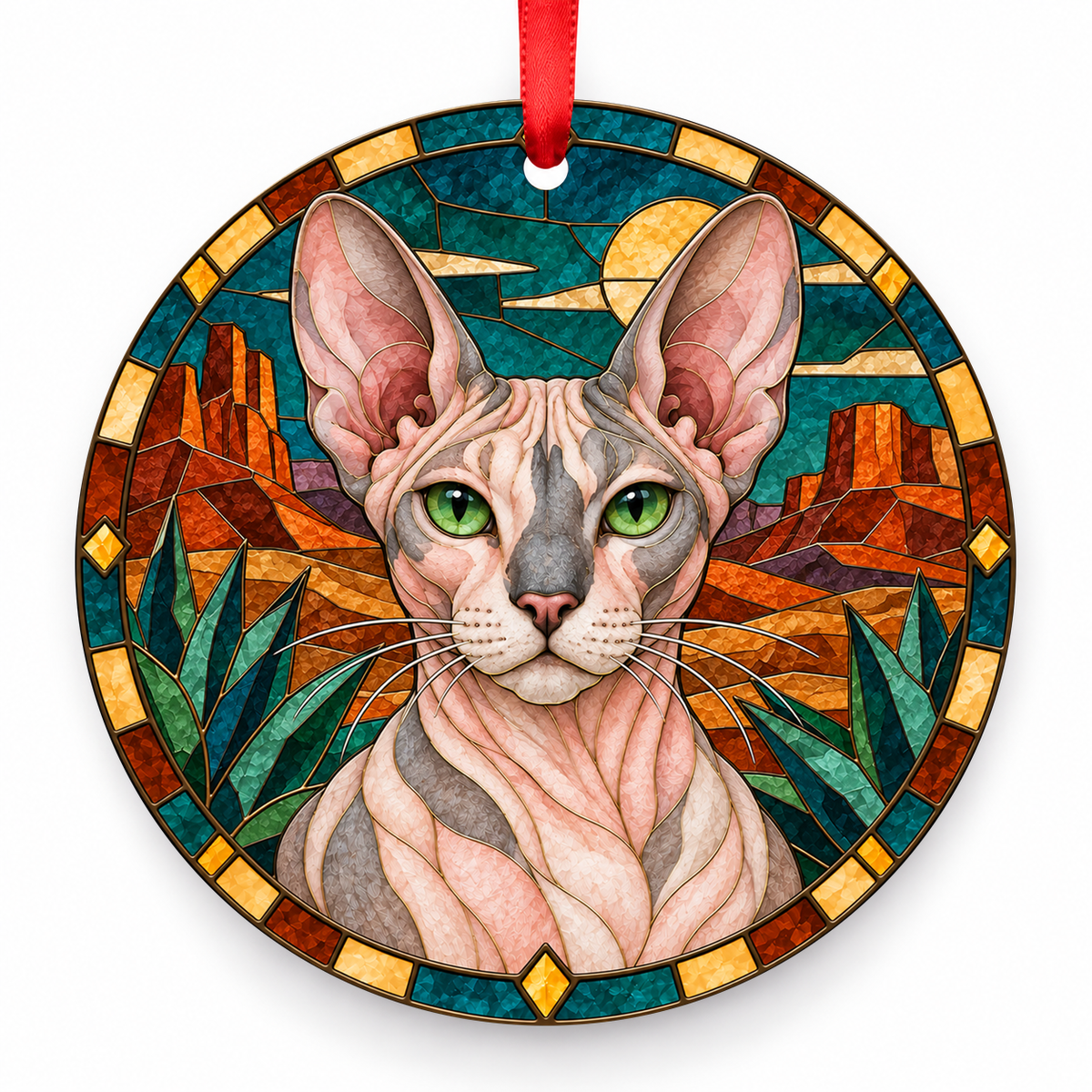 Donskoy Pink and Gray porcelain Christmas ornament with red ribbon — ORN-10579