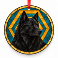East Siberian Laika Black stained glass style Christmas ornament with red ribbon — ORN-10609