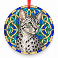 Egyptian Mau Black Smoke stained glass style Christmas ornament with red ribbon — ORN-10616