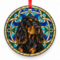 English Cocker Spaniel Black and Tan stained glass style Christmas ornament with red ribbon — ORN-10619