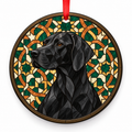 Black English Pointer stained glass style porcelain Christmas ornament with red ribbon